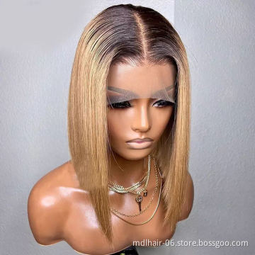 Ombre Bob Wig With Baby Hair Honey Blonde Straight Lace Front Human Hair Wigs 1b 27 13*4 Short Human Hair Wig Pre Plucked